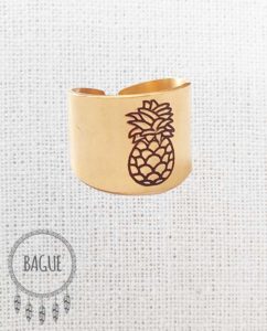 Bague acier inoxydable doré Ananas