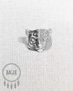 Bague acier inoxydable argenté Tête de tigre