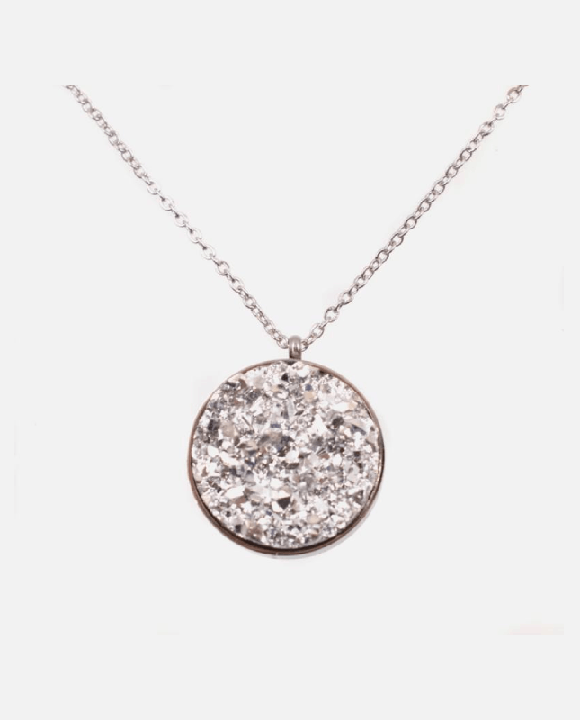 collier acier inoxydable rond strass blanches